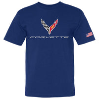 C8 Corvette USA Made | Crossed Flags Royal Tee - Front