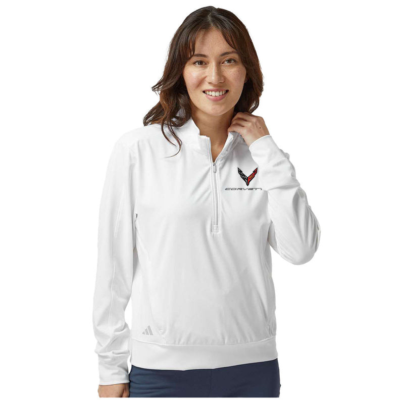 Adidas Quarter-Zip Pullover | White - On Figure Front