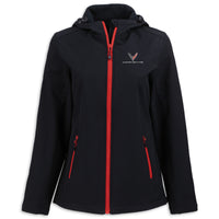 Front - Corvette Ladies Softshell Hooded Jacket | Black/Red