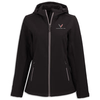 Front - Corvette Ladies Softshell Hooded Jacket | Black/Pure Slate