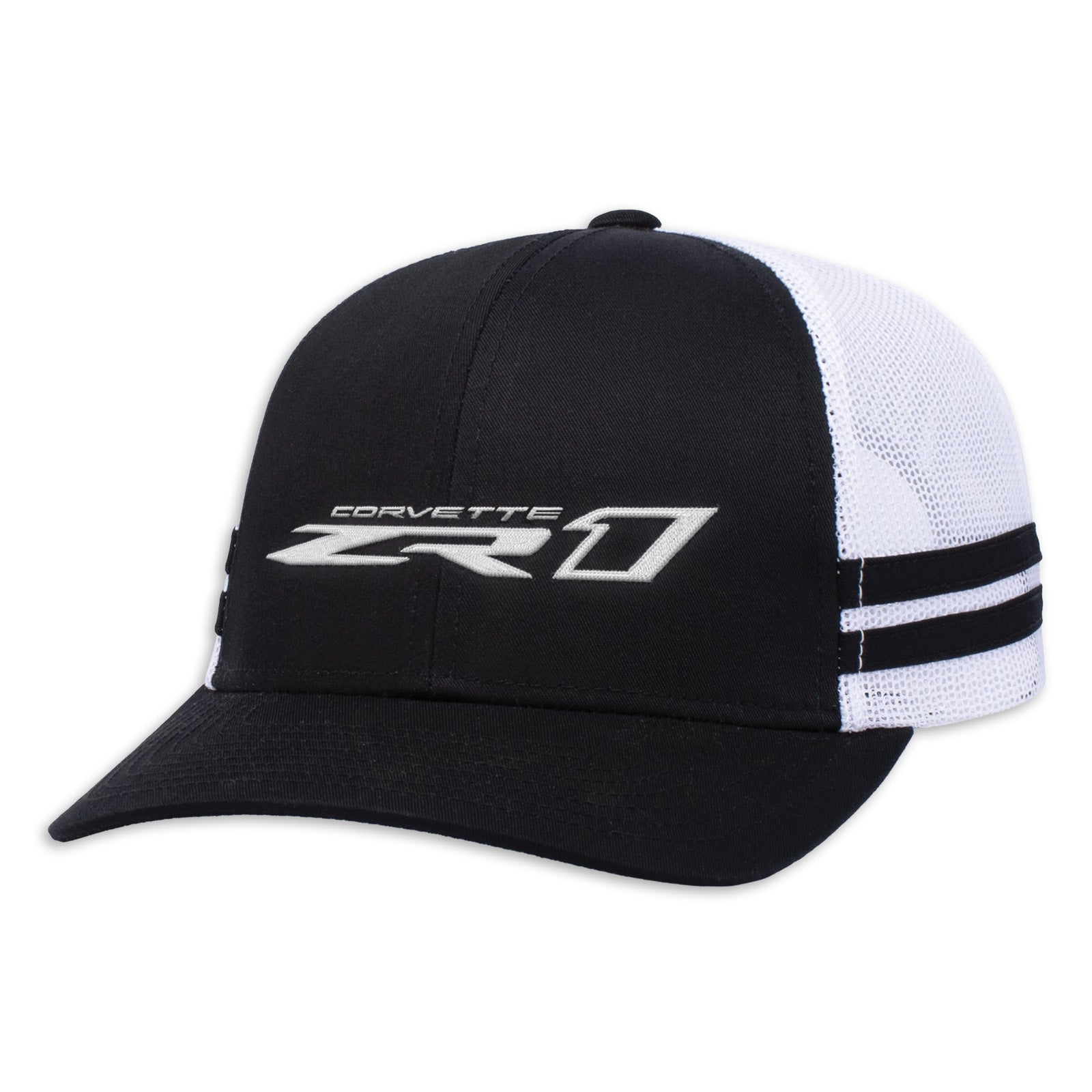 Corvette ZR1 Cap, black and white, with black stripes and an adjustable snap back