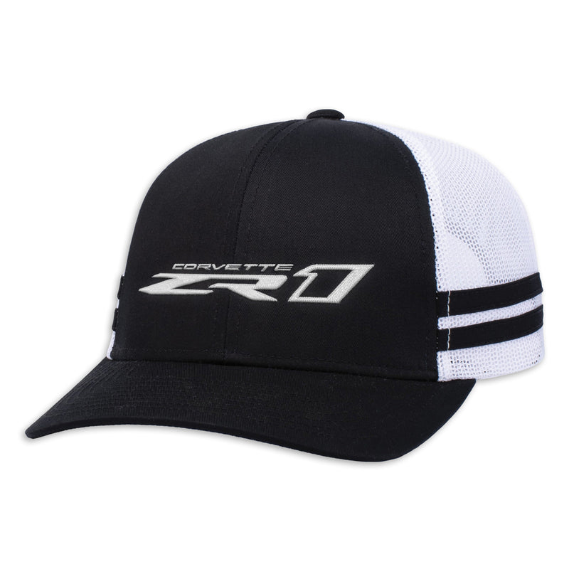 Corvette ZR1 Cap, black and white, with black stripes and an adjustable snap back