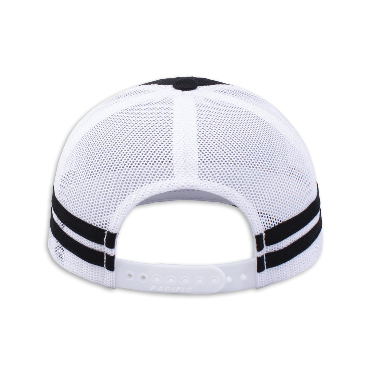 Back of the Corvette ZR1 Cap, black and white, with black stripes and an adjustable snap back