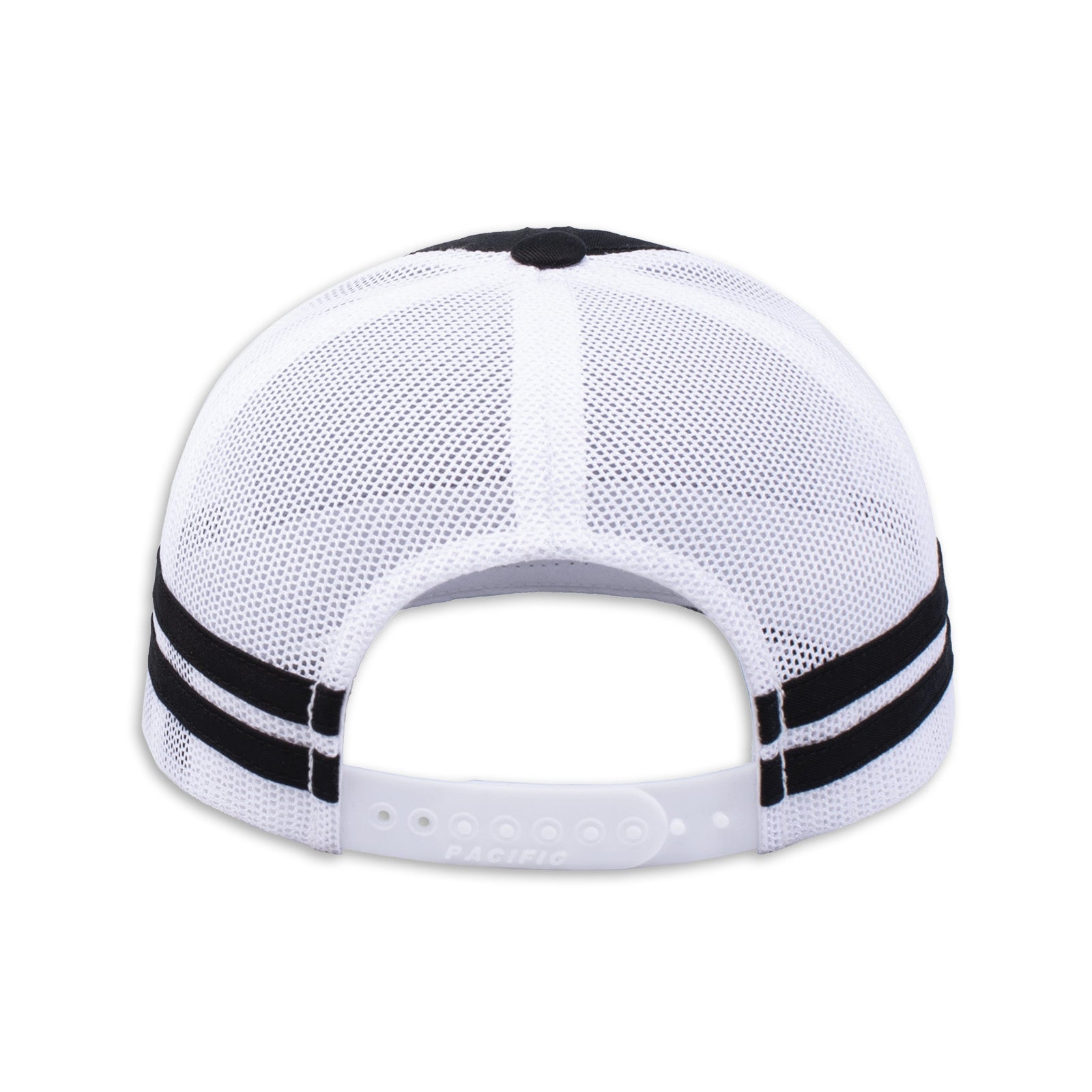 Back of the Corvette ZR1 Cap, black and white, with black stripes and an adjustable snap back