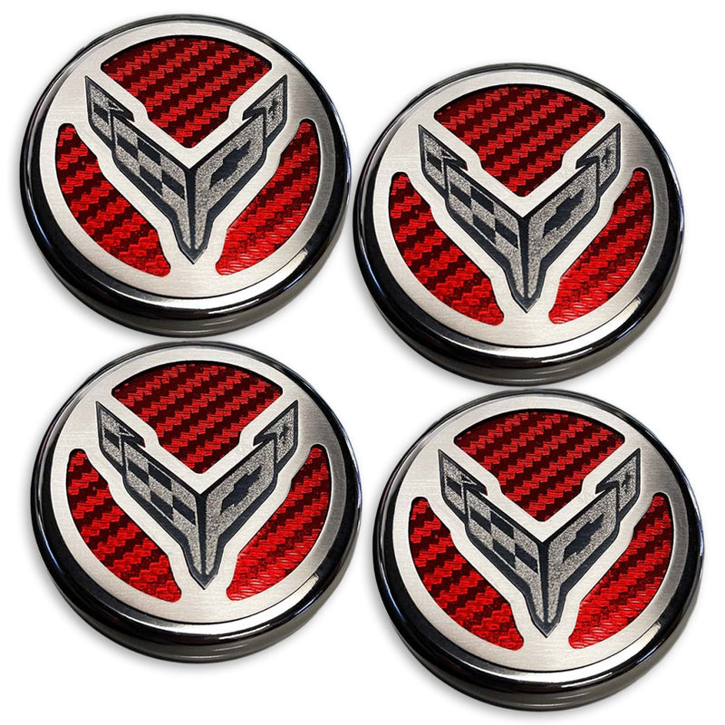 Red - C8 Carbon Fiber Cap Covers | 4pc Set