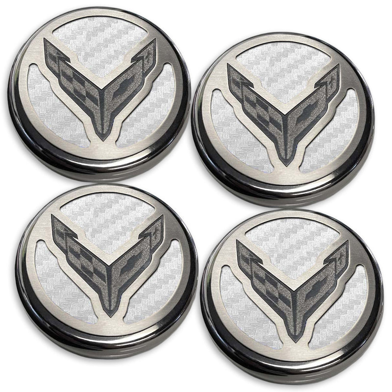 White - C8 Carbon Fiber Cap Covers | 4pc Set