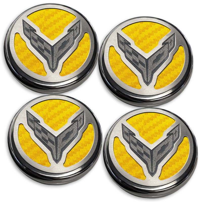 Yellow - C8 Carbon Fiber Cap Covers | 4pc Set