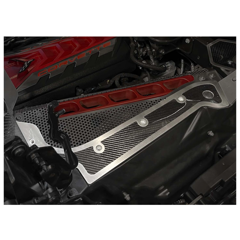 Detailed view of C8 Convertible Engine Frame Rail Covers