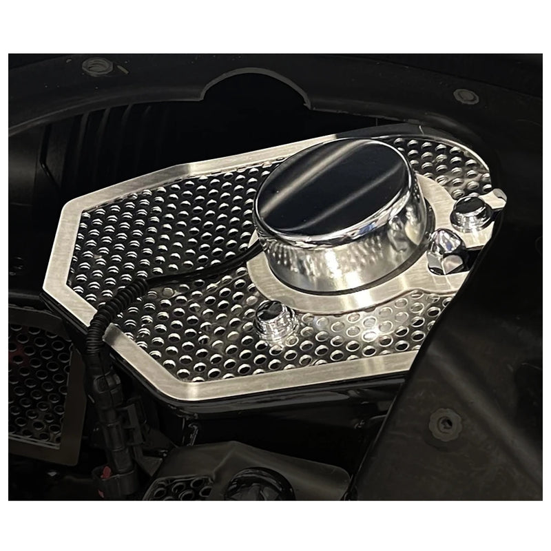 C8 Convertible Perforated Shock Tower Covers - Passenger Side