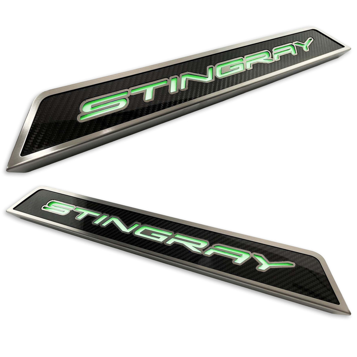 Green - C8 "Stingray" LED Lit Carbon Fiber Replacement Door Sills