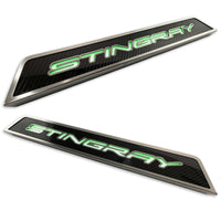 Green - C8 "Stingray" LED Lit Carbon Fiber Replacement Door Sills