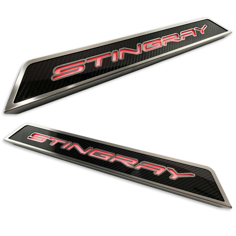 Red - C8 "Stingray" LED Lit Carbon Fiber Replacement Door Sills