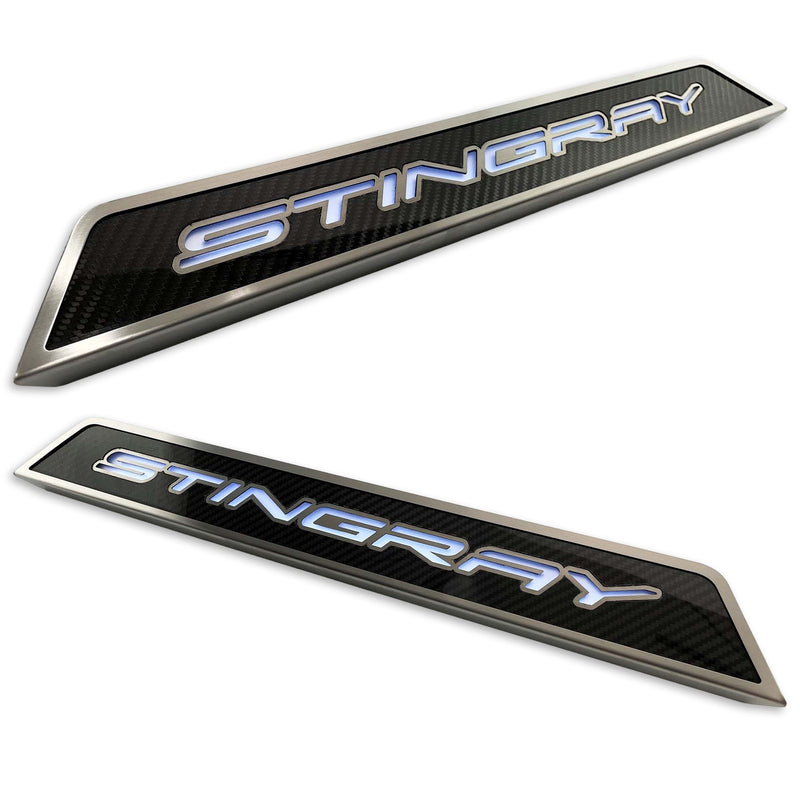 White - C8 "Stingray" LED Lit Carbon Fiber Replacement Door Sills