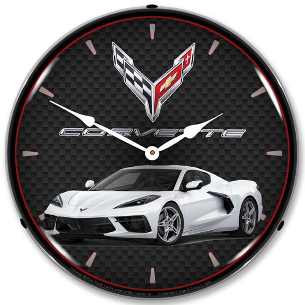 C8 Corvette LED Backlit Clock - Arctic White