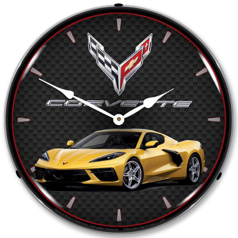 C8 Corvette LED Backlit Clock - Yellow Tintcoat Metallic