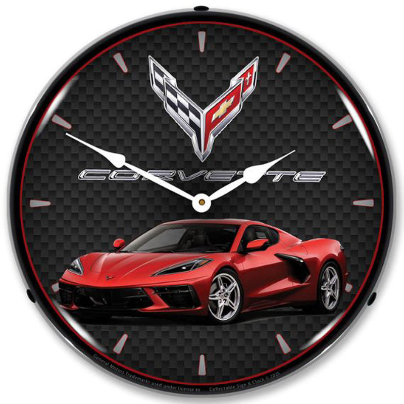 C8 Corvette LED Backlit Clock - Red Mist Metallic Tintcoat