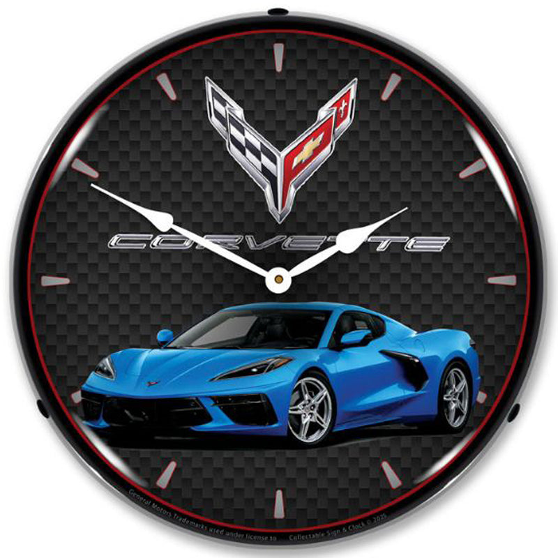 C8 Corvette LED Backlit Clock - Riptide Blue Metallic