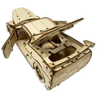 C8 Corvette Snap Together Wood Model - 3/4 Back View Open