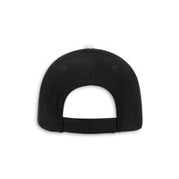 The back view of a black C8 Corvette baseball cap with an adjustable strap, shown on a plain white background.