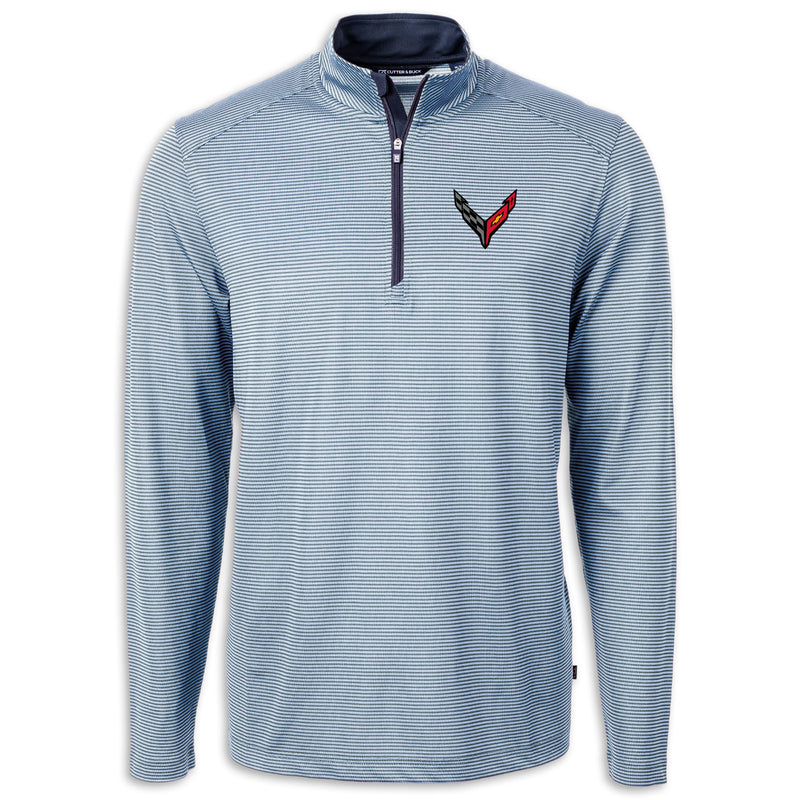 Cutter & Buck Micro Stripe 1/4 Zip - Atlas/Navy Blue