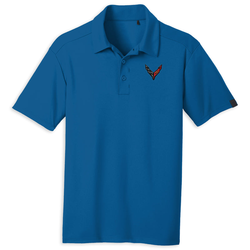 Pique Performance Polo | Bolt Blue with C8 Corvette Flags