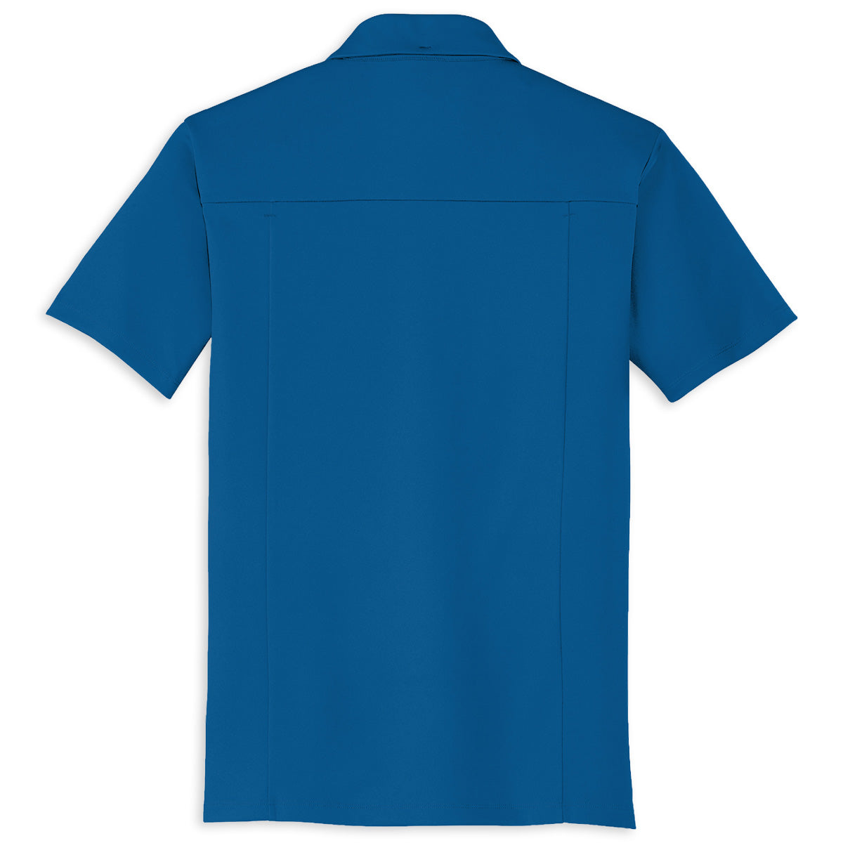 Back of Pique Performance Polo | Bolt Blue with C8 Corvette Flags Logo