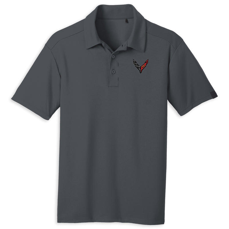 Pique Performance Polo | Diesel Gray | C8 Corvette Flags