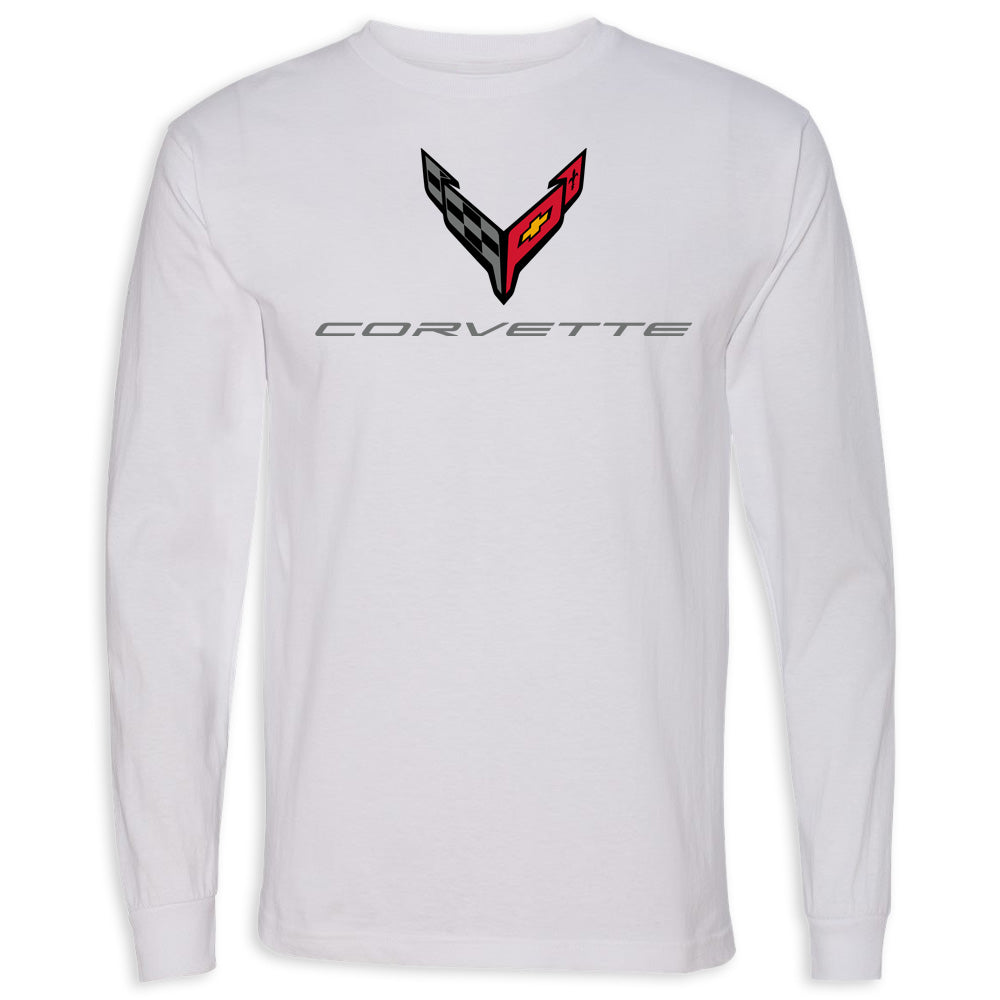 C8 Corvette USA Made | Crossed Flags White Tee