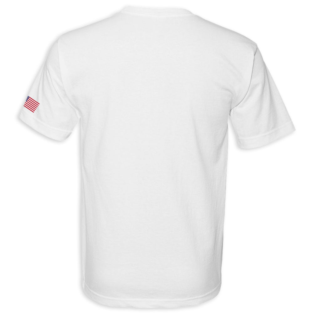 Back of C8 Corvette USA Made | Crossed Flags White Tee