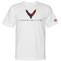 C8 Corvette USA Made | Crossed Flags White Tee