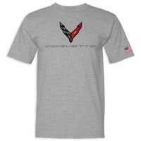 C8 Corvette USA Made | Crossed Flags Dark Ash Tee