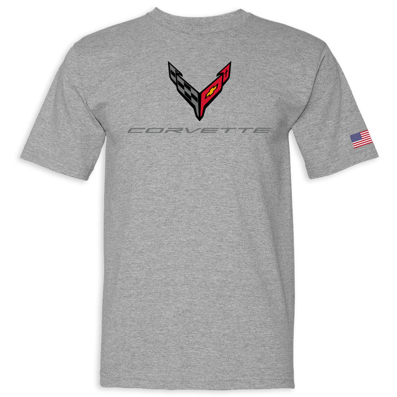 C8 Corvette USA Made | Crossed Flags Dark Ash Tee