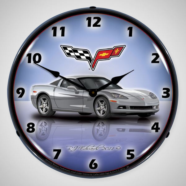 Corvette C6 Profile | 14" LED Backlit Clock | Blade Silver