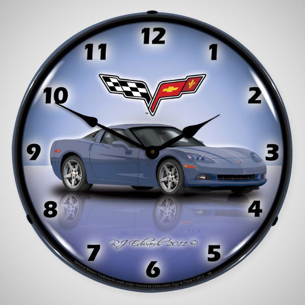 Corvette C6 Profile | 14" LED Backlit Clock | Supersonic Blue