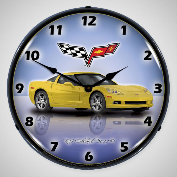 Corvette C6 Profile | 14" LED Backlit Clock | Velocity Yellow