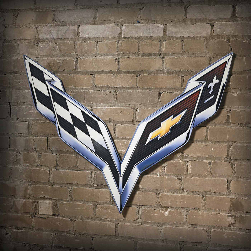 Crossed Flags Steel Sign | 12" x 7"