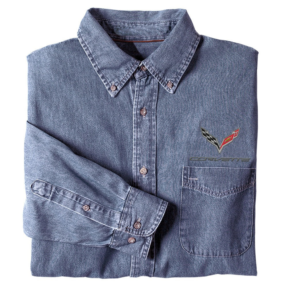 Corvette C7 Denim Shirt | Light Denim - Folded