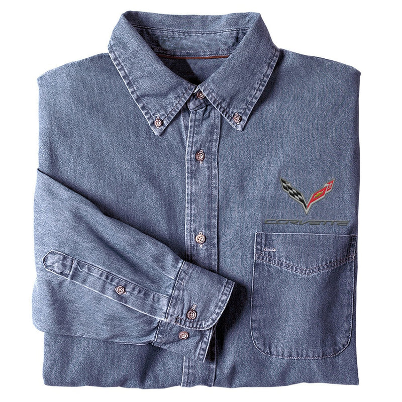 Corvette C7 Denim Shirt | Light Denim - Folded