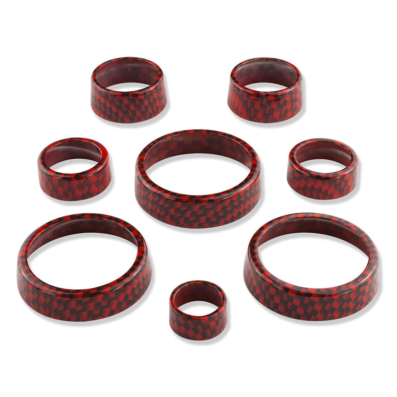 C7 Carbon Fiber Pattern Interior Knob Cover Kit - Torch Red