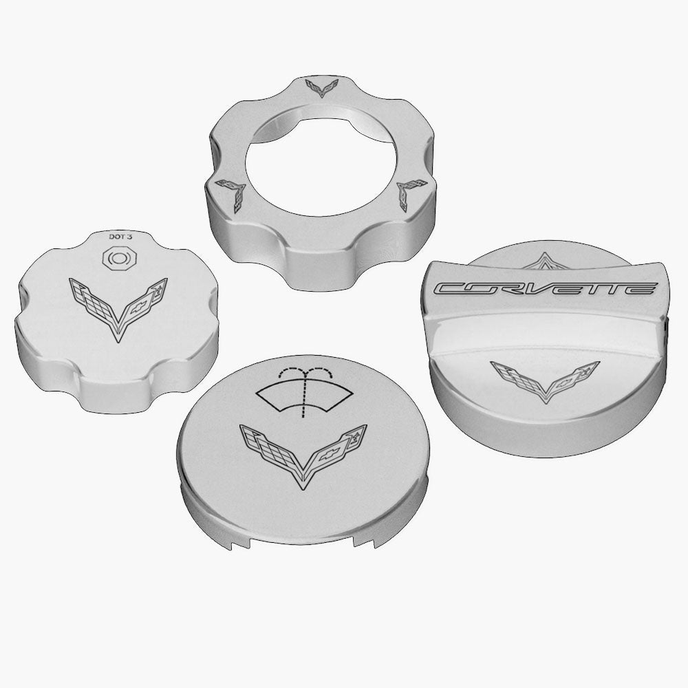 C7 Under Hood Cap Cover Kit - C7 Crossed Flags - Arctic White