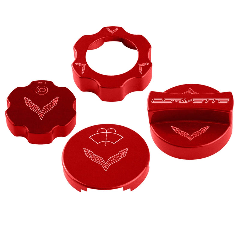 C7 Under Hood Cap Cover Kit - C7 Crossed Flags - Torch Red