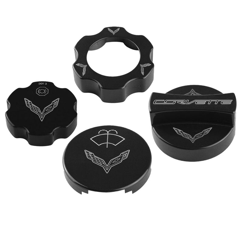 C7 Under Hood Cap Cover Kit - C7 Crossed Flags - Black