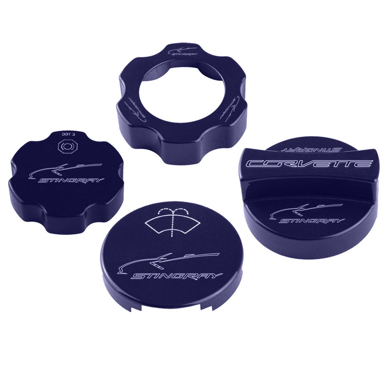 C7 Under Hood Cap Cover Kit - Stingray Gesture & Signature - Blue Ray Metallic