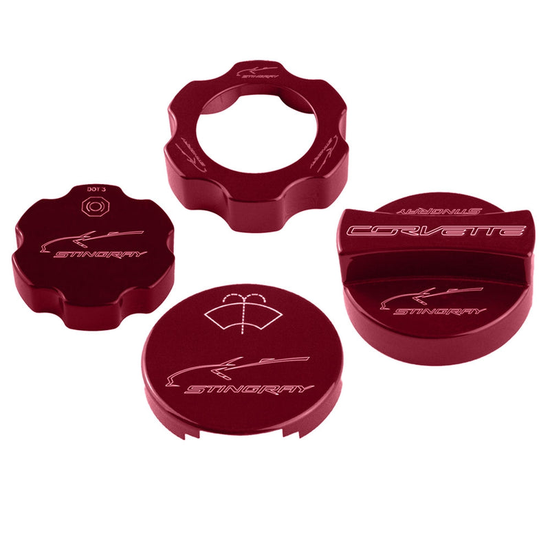 C7 Under Hood Cap Cover Kit - Stingray Gesture & Signature - Crystal Red